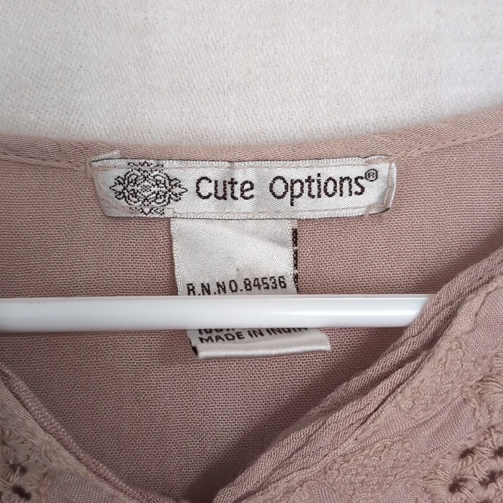 Vintage Cute Options Blush Pink Rayon Embroidered Long Sleeve Blouse Size Medium - Picture 2 of 6